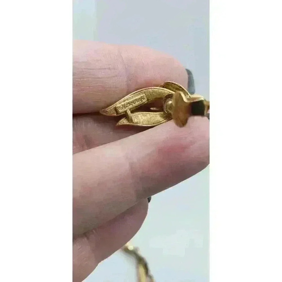 Vtg Gold Box Link Chain Necklace Earrings Faux Slide Leaves Tassel Laria… - Picture 5 of 9